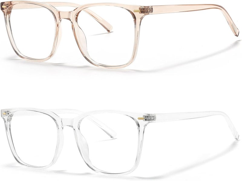 MACJERO 2-Pack Oversized Square Blue Light Blocking Glasses for Women Men, Anti-Fatigue Computer Monitor Gaming Glasses Reduce Eye Strain(transparent Brown+Clear) - Image 2
